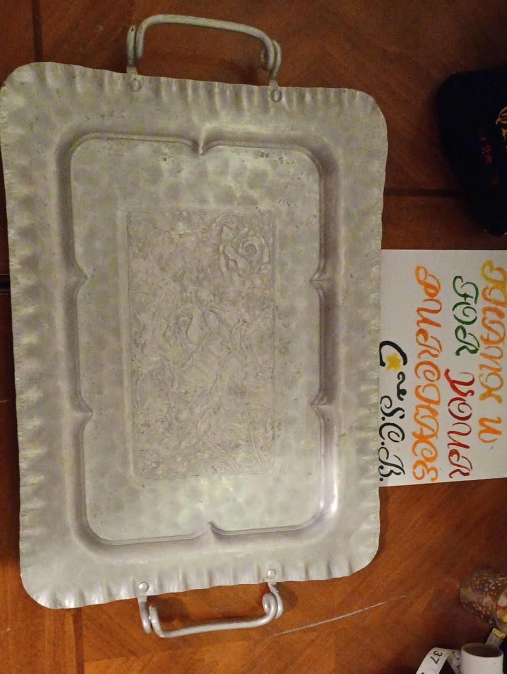 Decorative Metal Serving Tray - Silver Finish